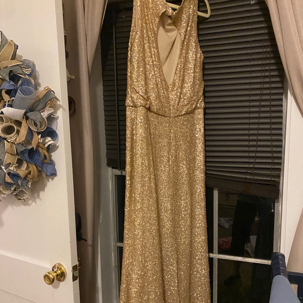 Long Rose Gold Sequence Evening Gown
